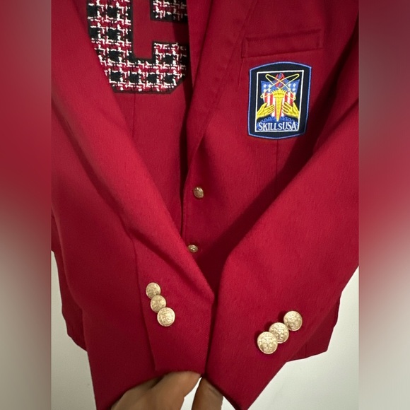 Vintage Crimson C Initial Patch Blazer Jacket Upcycled by FrugalAddicts Size 38 - Picture 3 of 5